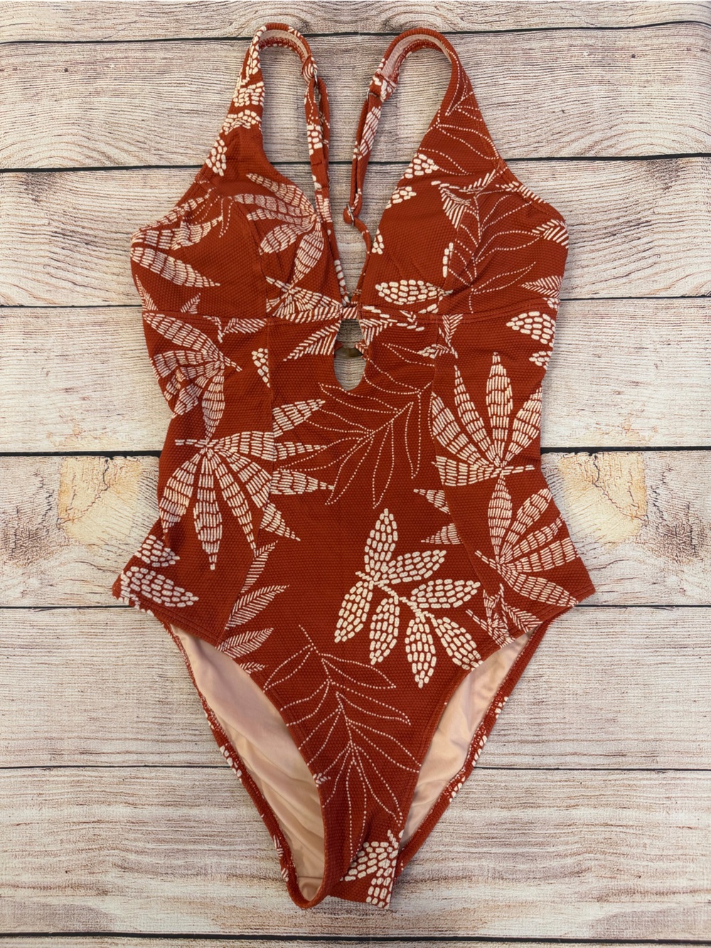 Cupshe Brick Red Botanical Print Swimsuit - Small